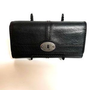 Fossil Black Womens Flap Clutch Wallet